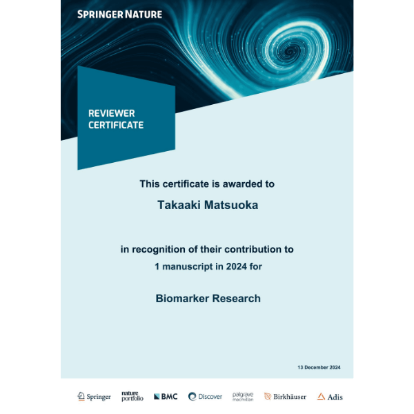 Springer Nature审稿人证书